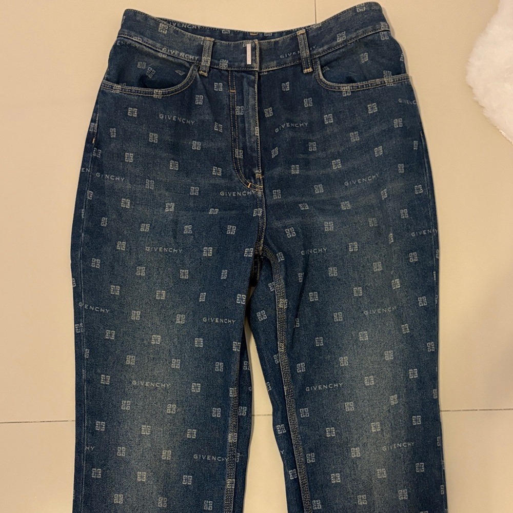 Givenchy Dark Blue Logo-Pattern Straight Leg Jeans - image 2